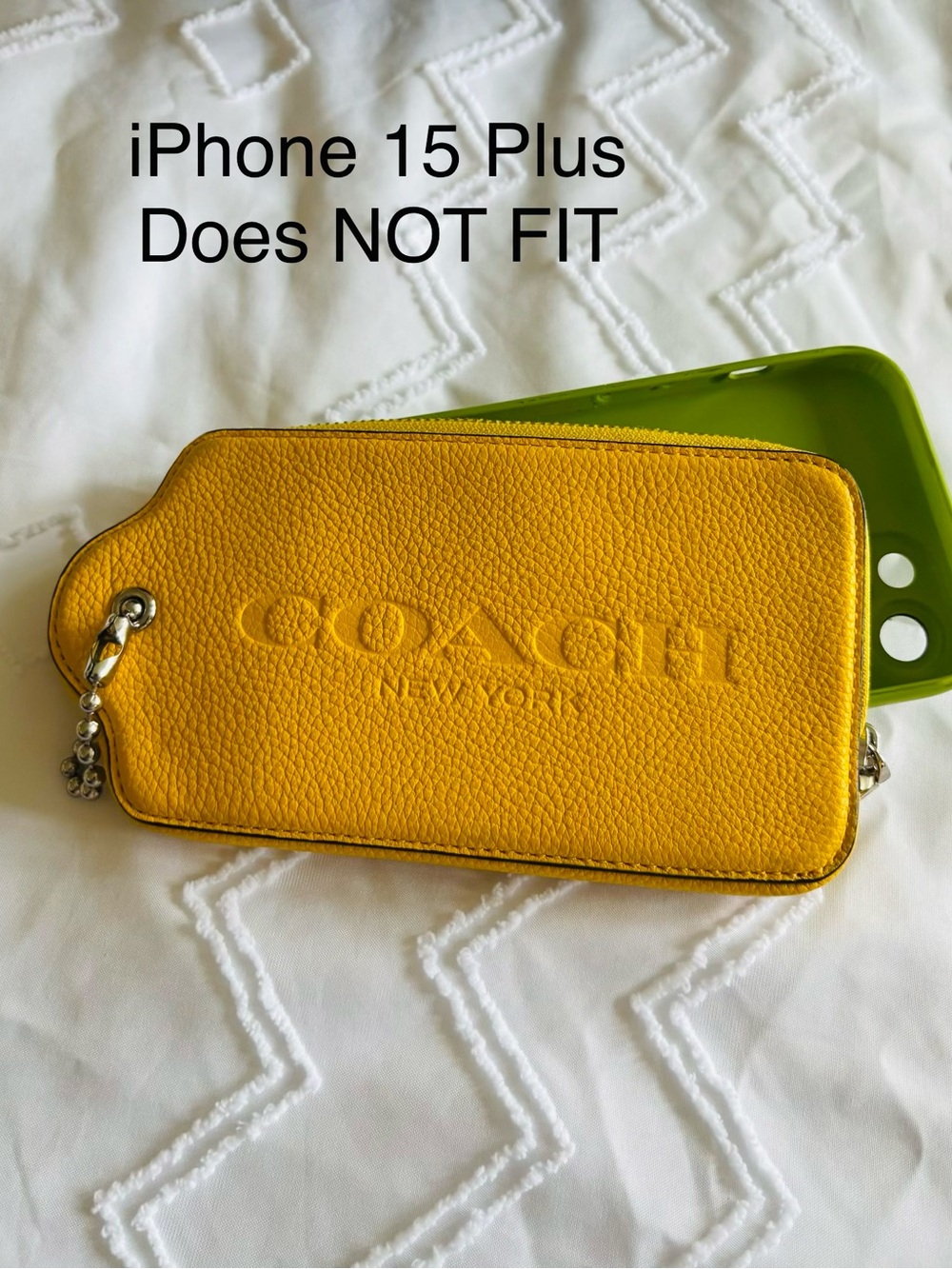 Coach Hang Tag Zip Yellow Key Pouch with Ball Chain - Picture 5 of 5